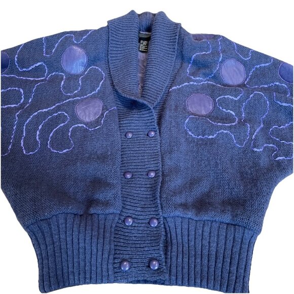 VTG 80’s Suzelle  Sweater Jacket Size S Blue Mohair Blend Oversized Art to Wear - Picture 1 of 13